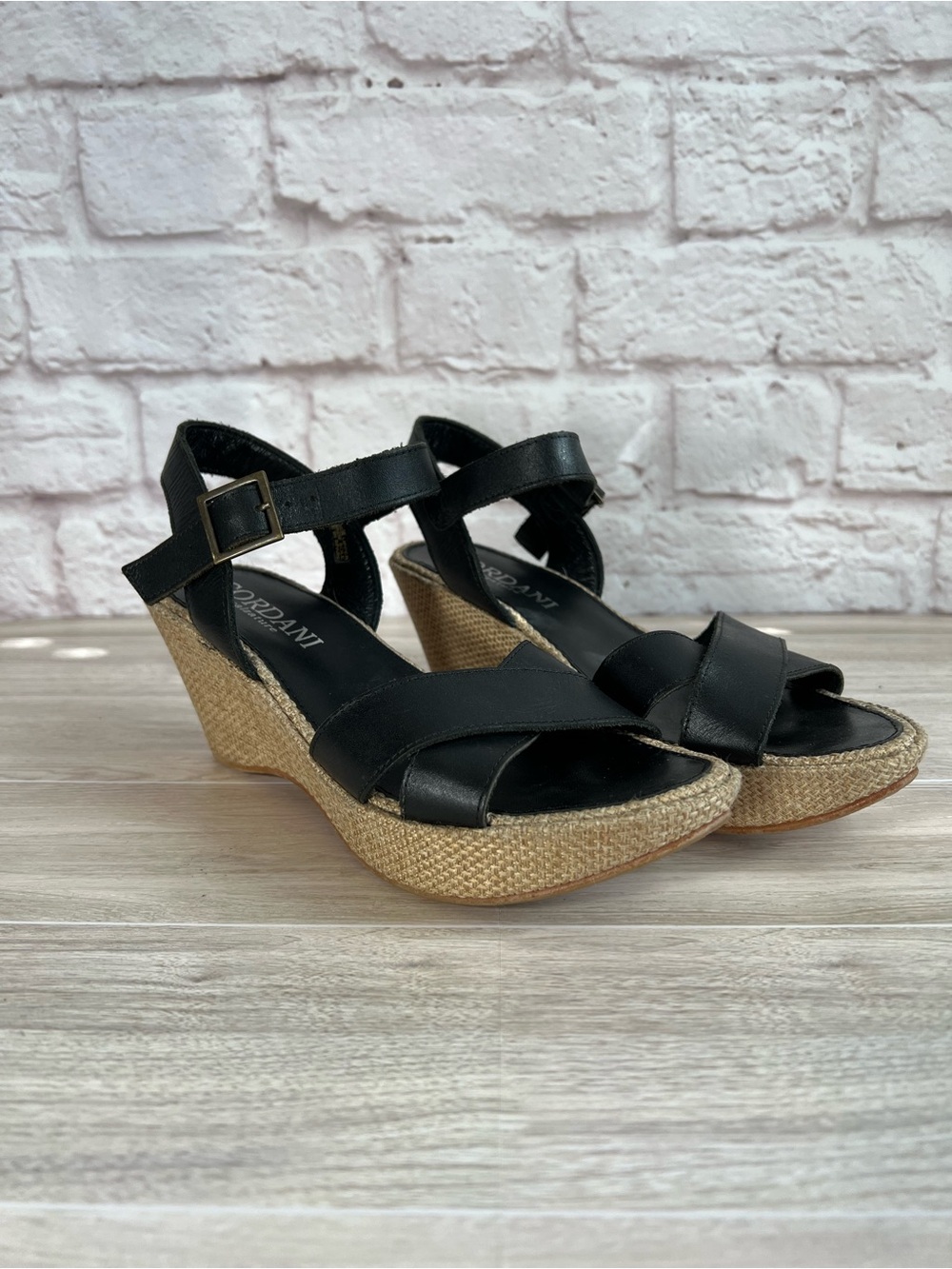 Cordani Black Leather Wedge Sandals With Raffia Platform Size 36